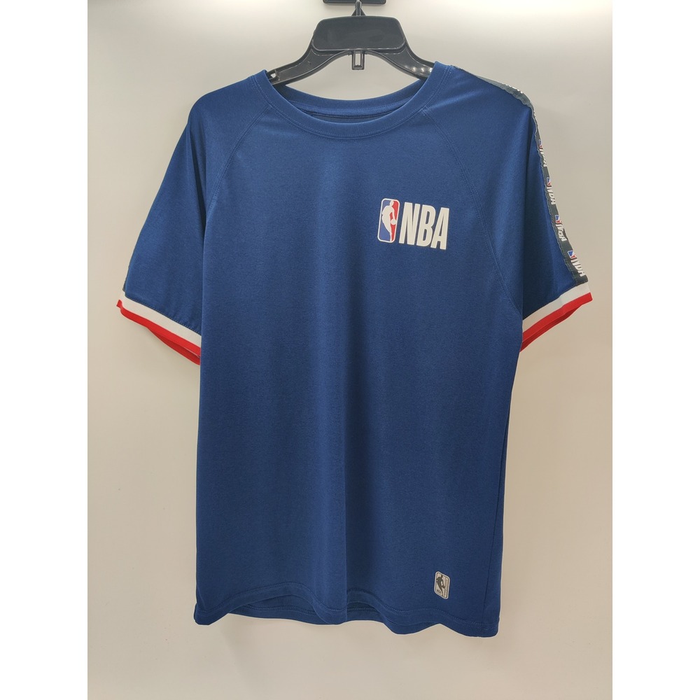NBA Mens Blue Short Sleeve Graphic T-Shirt Logo Taping Raglan Medium